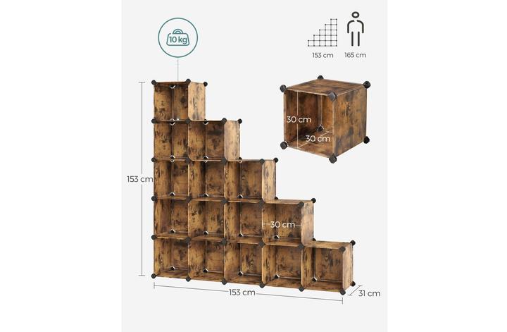 Actual product image Songmics Regal zum zusammenstecken Vintagebraun, Eigenschaften