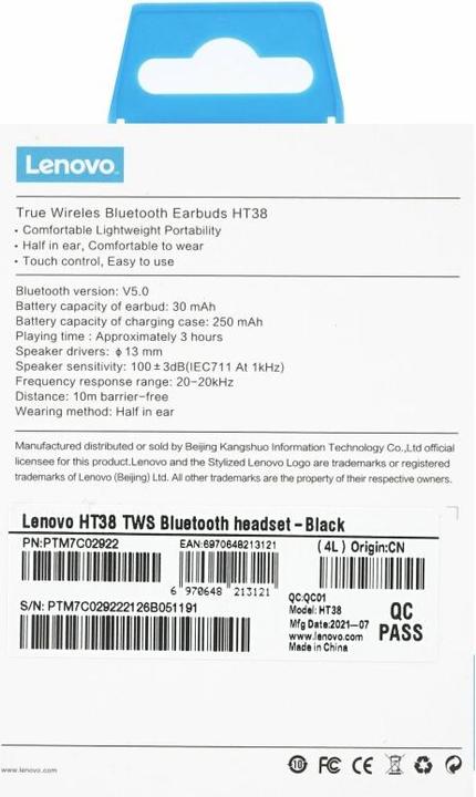 Image du produit Lenovo HT38 (pas de réduction du bruit, 10 h, Sans fil)