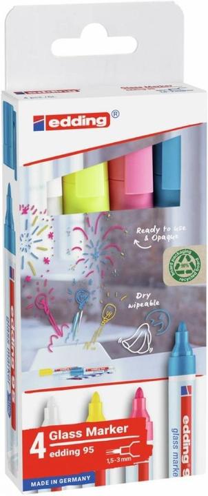 Produktbild Edding Glasboard Marker 95 (Weiss, Gelb, Rosa, Hellblau, 3 mm, 4 x)