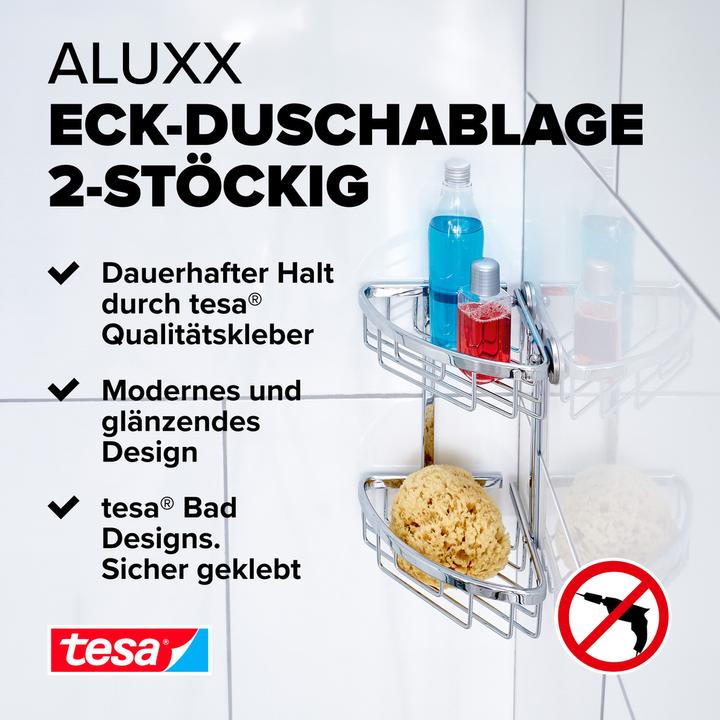 Produktbild tesa ALUXX Duschablage inkl. Klebelösung ohne Bohren (18 x 18 x 26.5 cm)