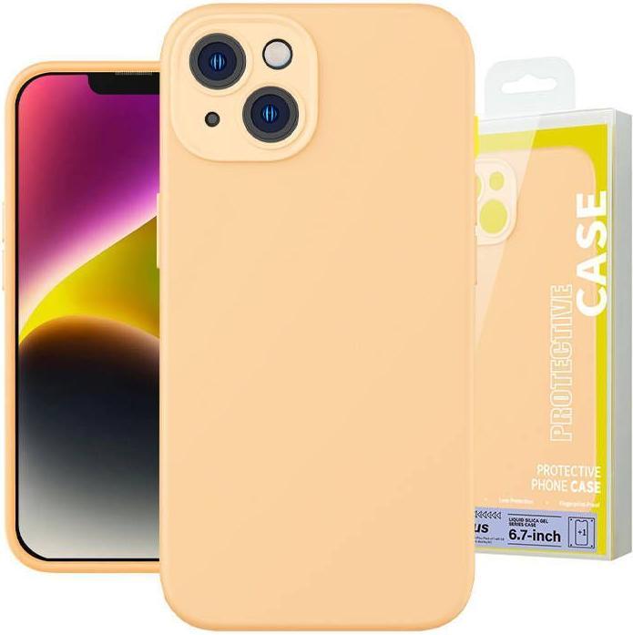 Actual product image Baseus Liquid Silica Gel Case for iPhone 14 Plus (sunglow)+ tempered glass + cleaning kit (Apple iPhone 14 Plus)