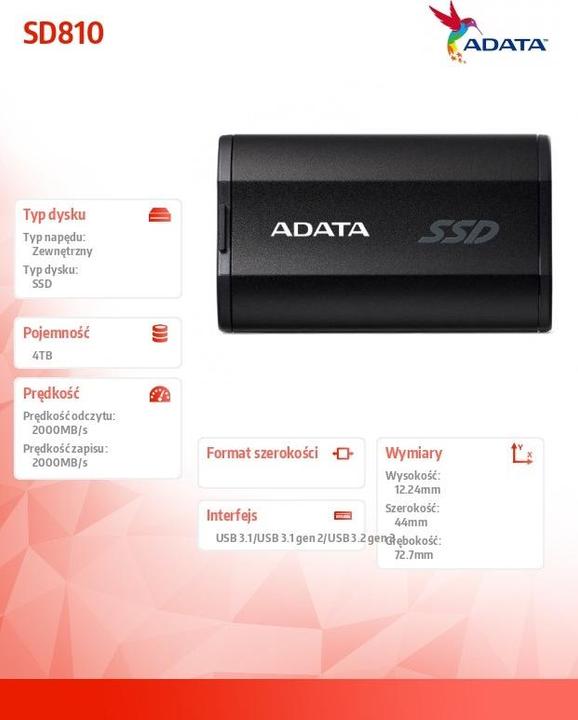 Actual product image Adata Dysk SSD External SD810 USB3.2C /s Black (4000 GB)