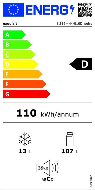 Label énergétique Exquisit KS16-4-H-010DW - Modèle de panneau Koelkast - Wit (107 l)