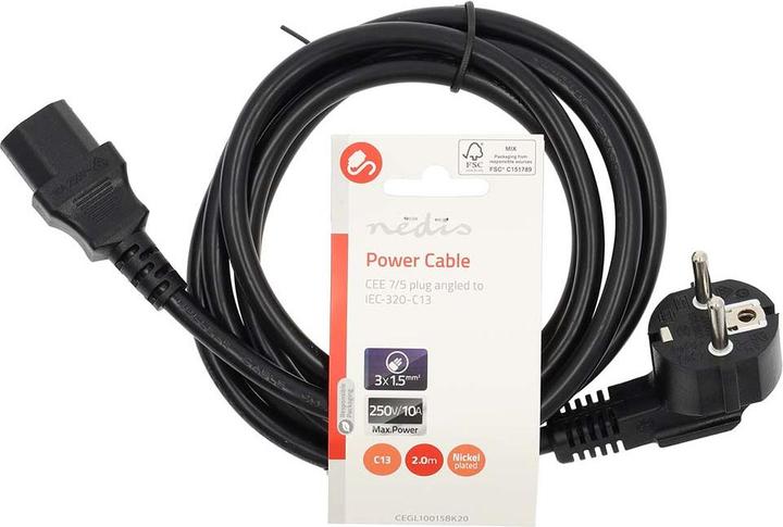 Immagine prodotto Nedis Cavo di alimentazione - spina di sicurezza - IEC-320-C13 - angolato - dritto - nichelato - 2,00 m - (2 m)