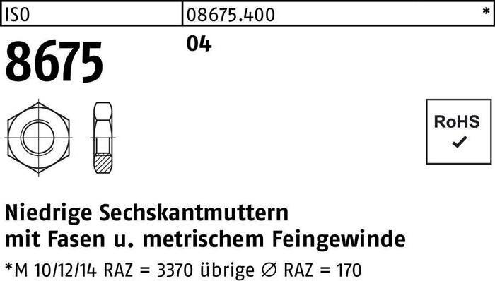 Immagine prodotto Dado esagonale ISO 8675 con smusso M 39 x 3 Acciaio per taglio libero (M39)
