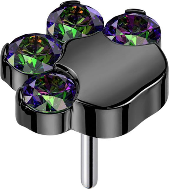 Star Piercing Threadless schwarz Pfote mit Kristallen dunkel multicolor (ohne Messing, Titan G23)