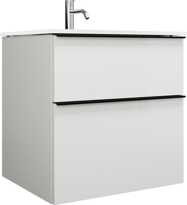 Actual product image burgbad Eqio glass washbasin including vanity unit, width 620 mm