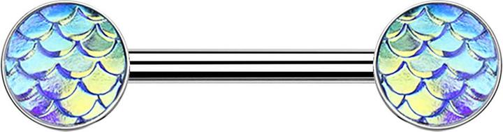 Immagine prodotto Star Piercing Barbell silber mit Fischschuppen aqua (senza ottone, Acciaio chirurgico 316L)