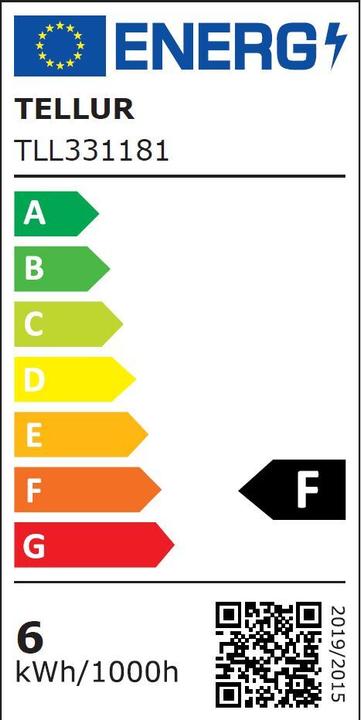 Energy Label Tellur WiFi Filament Smart Bulb E27 clear, white/warm, dimmer (E27, 6 W, 650 lm, 1 x, F)