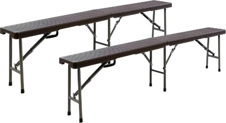 Actual product image VCM Gartengarnitur 1 Tisch 2 Bänke klappbar Rattanoptik Bierzeltgarnitur 180cm braun (25 cm)