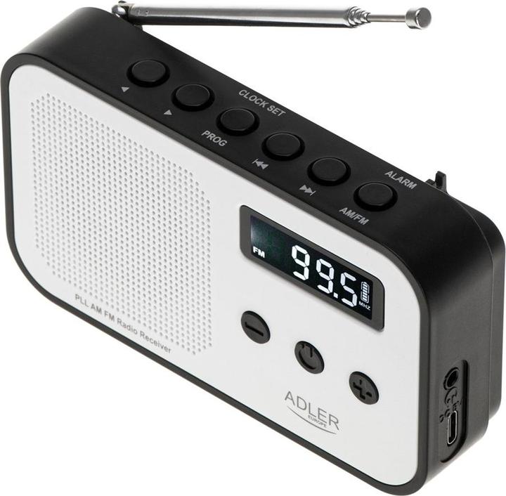 Actual product image Adler Interactive solution | Digital radio PLL AM/FM | AD 1907 | Alarm function | White/Black (AM, PLL, FM, VHF)