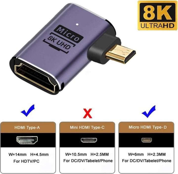 Image du produit PowerGuard Micro HDMI vers HDMI 2.1 Angle de 90 degrés Adaptateur gauche (Micro HDMI)