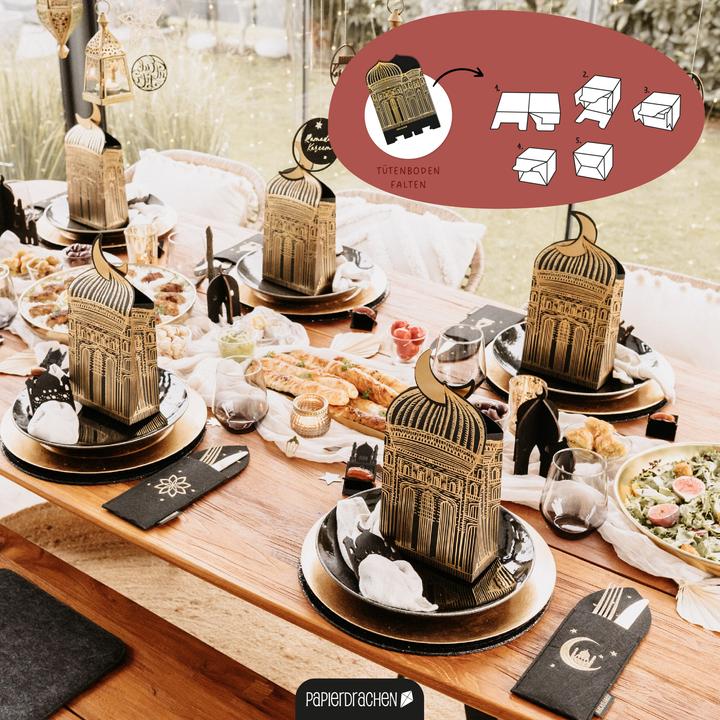Produktbild Papierdrachen Giveaway Tüten Moschee schwarz gold - Set 2 (Geschenktüte, 6 x)