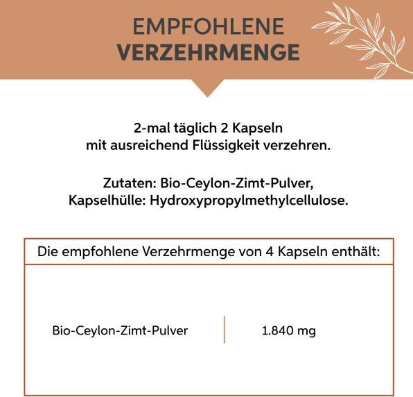 Valeurs nutritives et ingrédients Eltabia Cannelle biologique en gélules 100 (100 pièce(s), Capsules)