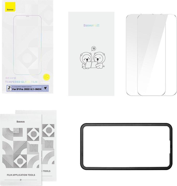 Produktbild Baseus All-glass Crystal Tempered Glass EasyStick Film iP14 (Pack of 2) (2 Stück, Apple iPhone 14 Pro)