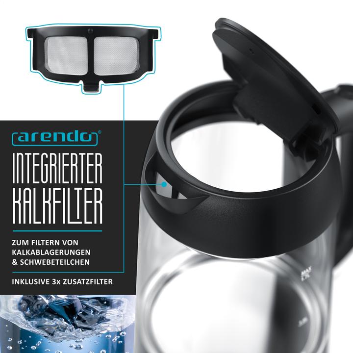 Productafbeelding Arendo Roestvrijstalen glazen waterkoker (1.70 l)