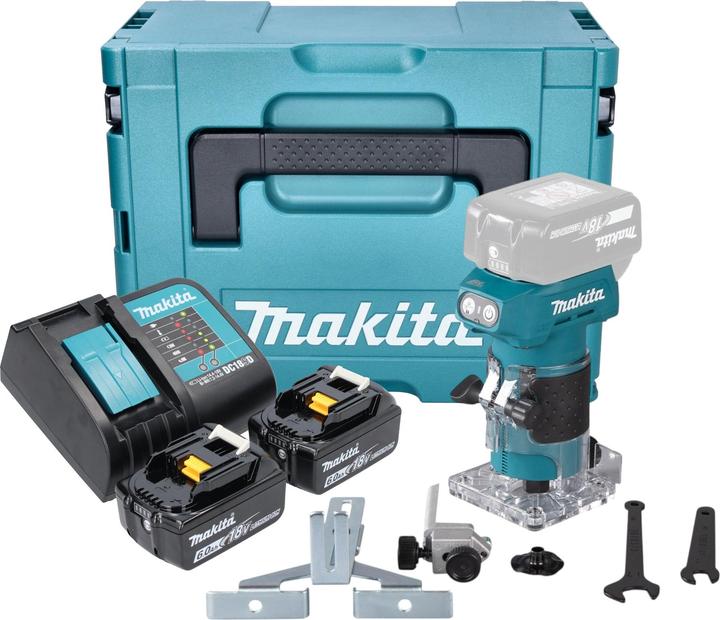 Actual product image Makita DRT 52 SGJ cordless edge router 18 V 6 mm brushless + 2x battery 6.0 Ah + charger + Makpac