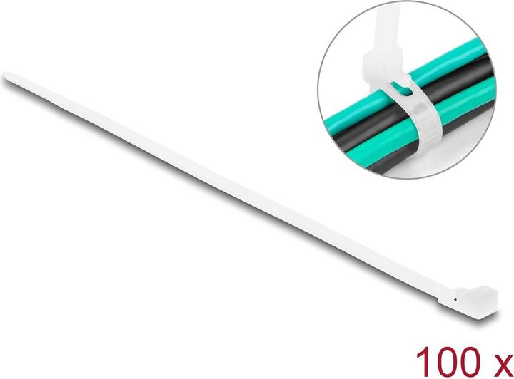 Delock Cable tie reusable L 200 x W 4.8 mm 100 pieces white (Plastic cable ties, 200 mm, 100 pcs.)