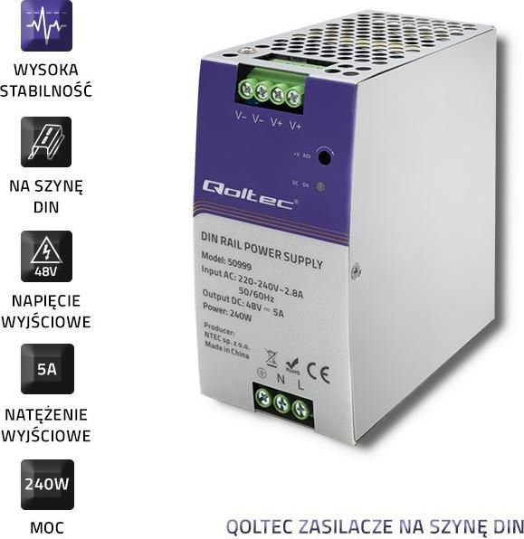 Immagine prodotto Qoltec 50999 Alimentatore per guida DIN 240W (240 W)