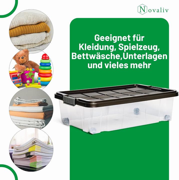 Actual product image Novaliv Unterbett Aufbewahrungsbox mit Rollen Deckel 28L Anthrazit Nestbar stapelbare Clipverschluss (28 l)