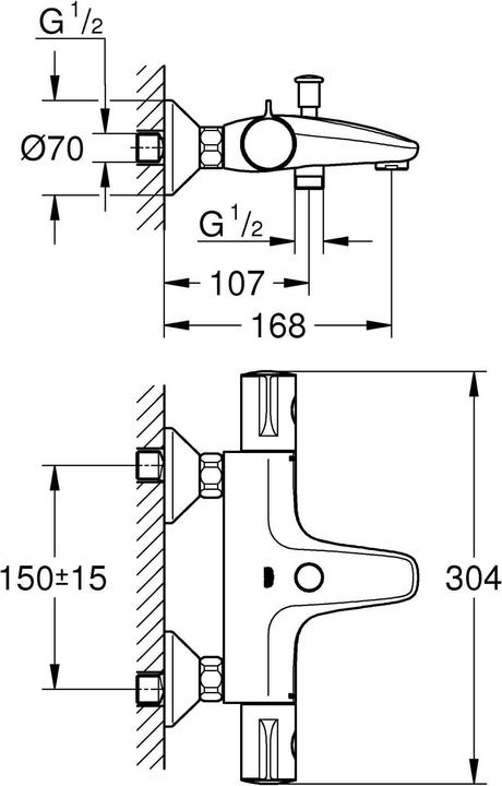 Actual product image Grohe Grohtherm 800 thermostatic bath mixer