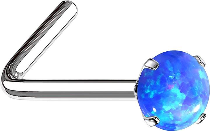 Produktbild Star Piercing Nasenstecker gewinkelt silber Opal blau gefasst (ohne Messing, Chirurgenstahl 316L)