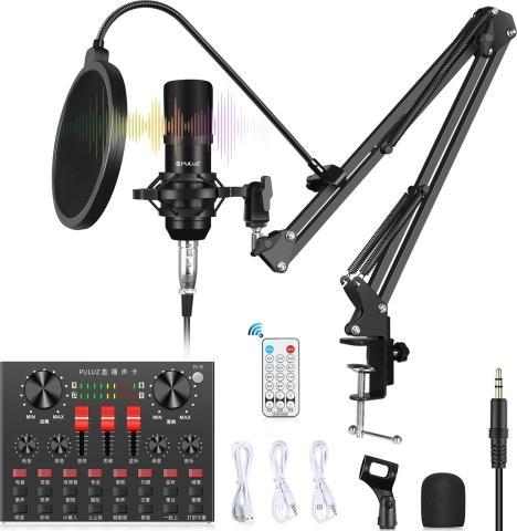 Puluz Scheda audio per trasmissione in diretta Bluetooth + braccio a forbice e supporto antiurto in