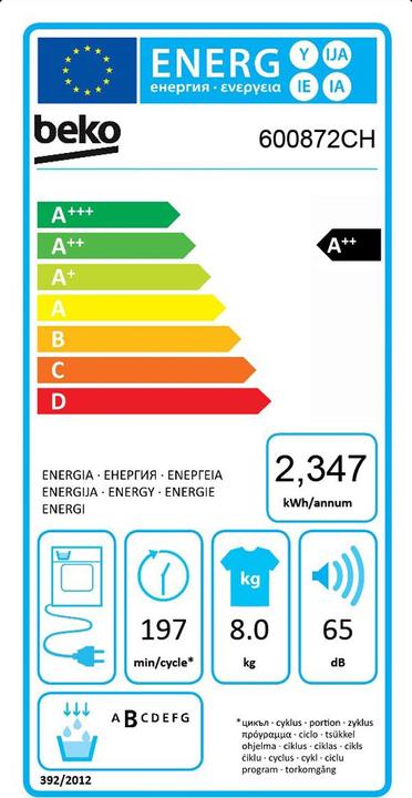 Energy Label Beko 600872CH (8 kg, Right)