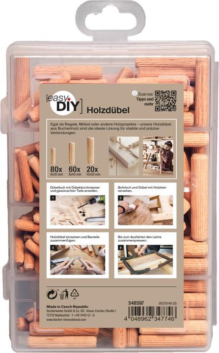 Immagine prodotto Fischer Practical helpers Glue & Connect, scatola di assortimento con 160 tasselli in legno, set per (160 pz.)