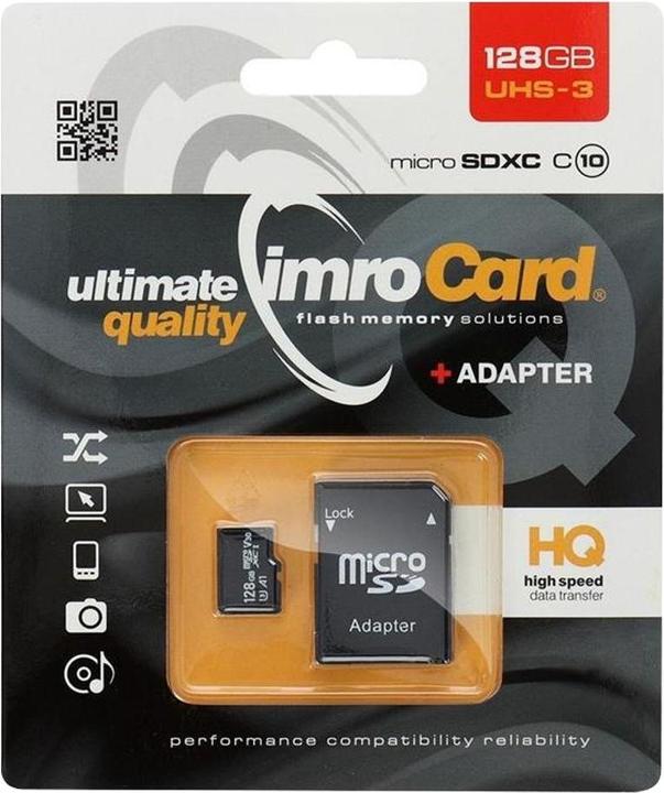 Produktbild IMRO MICROSDXC 10/128GB UHS-3 ADP Memory card Klasse 10 (128 GB, microSDXC, U3, UHS-III)