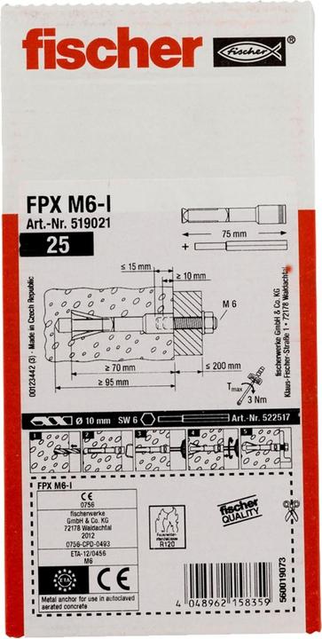 Actual product image Fischer Aerated concrete anchor FPX M 10 I (1 pcs.)