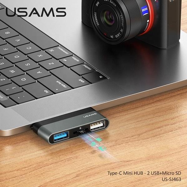Productafbeelding Usams CONCENTRATORIAUS USB US-SJ463 1 x Micro SD + 2 x USB-A 3.0 (SJ463HUB01) (USB-C, 3 Havens)
