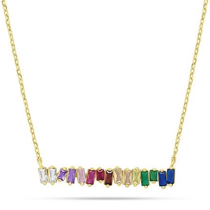 Brilio Silver - Playful gold-plated necklace with colored zircons NCL148YRBW