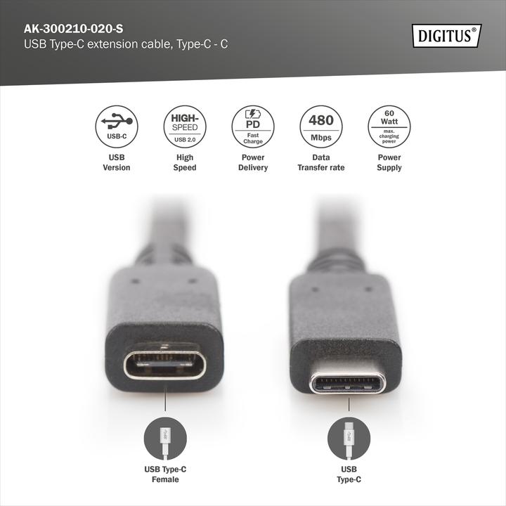 Image du produit Digitus USB C – USB C (2 m, USB 2.0)