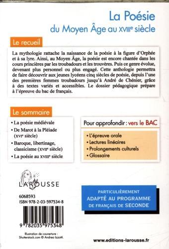 Image du produit La poésie : du Moyen Age au XVIIIe siècle, anthologie (Français, Collectif, 2019)
