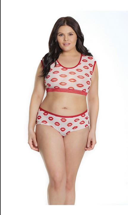 Produktbild Coquette Lip Print Crop Top & Short - White - Queen (Plus Size)