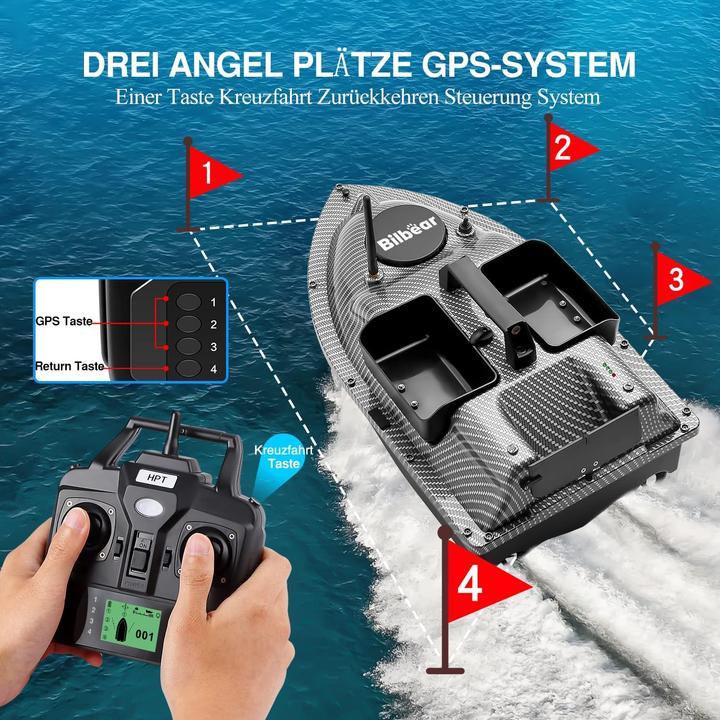 Produktbild Bilbear RC Futterboot fürs Karpfenangeln – mit GPS & 3 Futtertrichtern