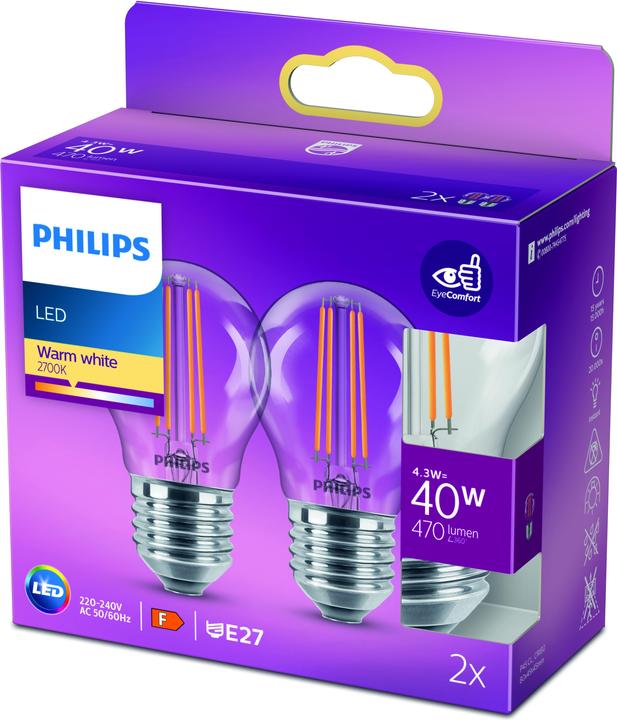 Productafbeelding Philips Lamp (E27, 4.30 W, 470 lm, 2 x, F)
