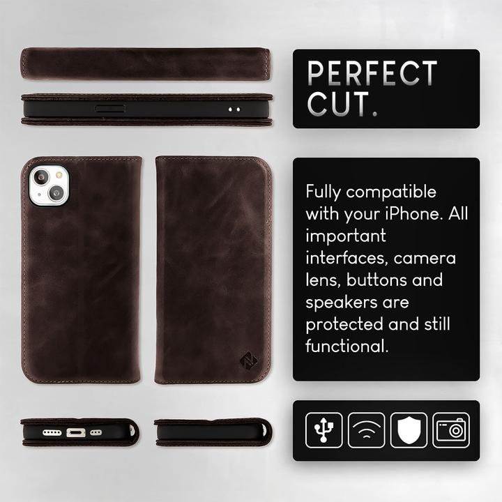 Produktbild Nalia Echt Leder Flip Case Hülle mit Magnetverschluss (Apple iPhone 15)