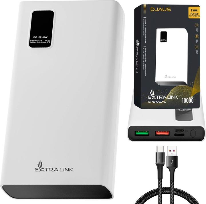 Image du produit Extralink EPB-067W power bank Lithium Polymer (LiPo) White (10000 mAh, 22.50 W, 37 Wh)