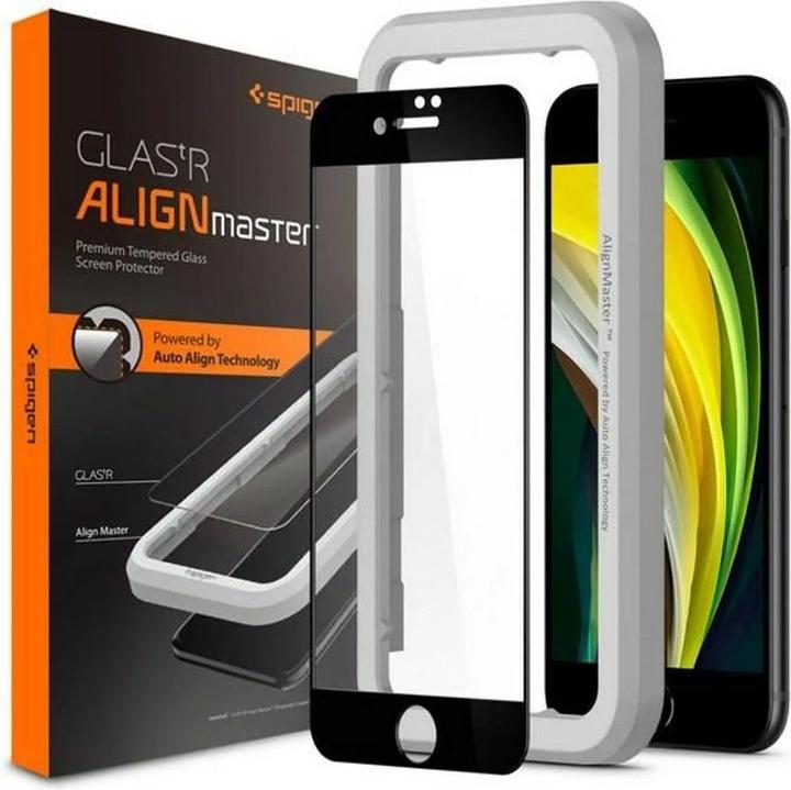 Produktbild Spigen tempered glass ALM GLASS FC for iPhone 7 / 8 / SE 2020 / SE 2022 black (1 Stück, LG K8 2017, Apple iPhone SE (2nd Gen))