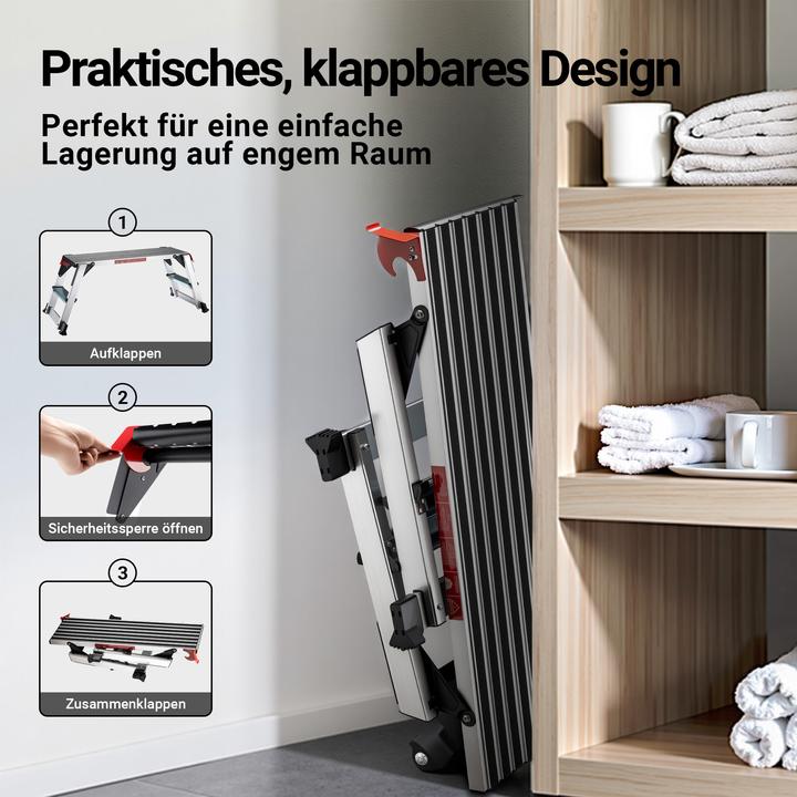 Produktbild Wiltec Alu Arbeitsplattform klappbar mobile Arbeitsbühne Tritthocker Gerüstturm (Arbeitsplattform, 126.50 cm)