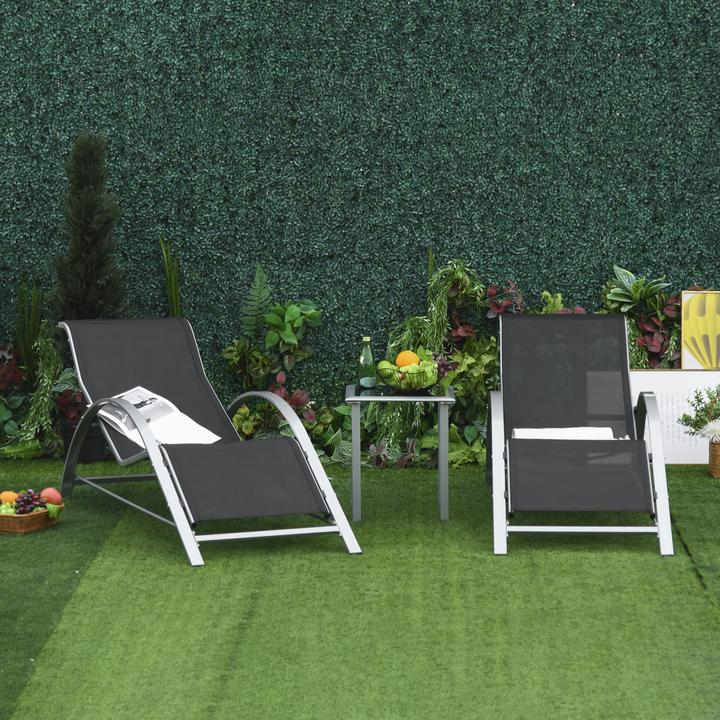 Image du produit Outsunny Lot de 2 chaises longues de jardin avec table (169 cm)