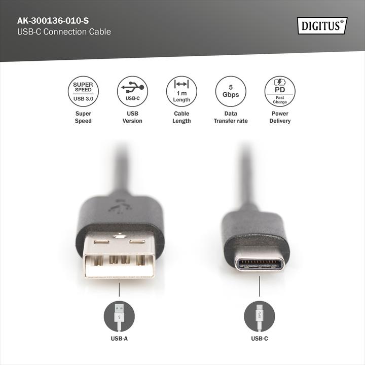Actual product image Digitus USB C - USB A (1 m, USB 3.0)