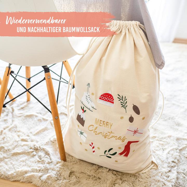 Image du produit Papierdrachen Geschenksäckchen zu Weihnachten - Cremefarben bunt (Papier cadeau, 1 x)
