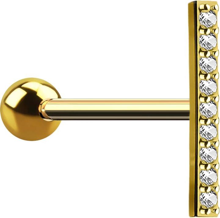 Produktbild Star Piercing Micro Barbell 14k vergoldet Balken lang mit Kristall (Messing, Chirurgenstahl 316L)