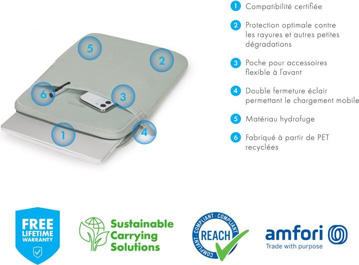 Actual product image Dicota Sleeve Eco SLIM S, silver sage (13", Microsoft) (13", Microsoft)