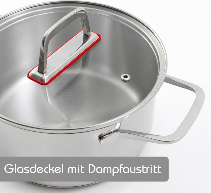 Actual product image Kopf Topfset Jara aus Edelstahl, Induktion, Kochtopfset mit praktischem Abgiessrand, 9-teilig (24 cm, Pot, Stainless steel)