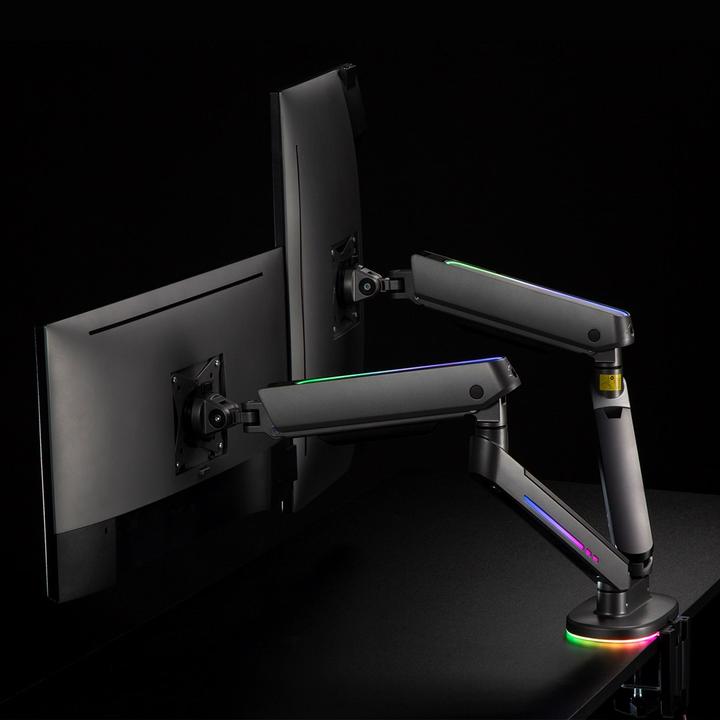 Produktbild NanoRS 2-Fach Gaming Monitorhalterung 17-32 mit Verstelbare RGB-LED-Beleuchtung Tischhalterung Höhenverste (Tisch, 32.01")