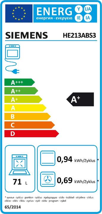 Energie-Label Siemens EQ211KA11 Ed EB Herdset